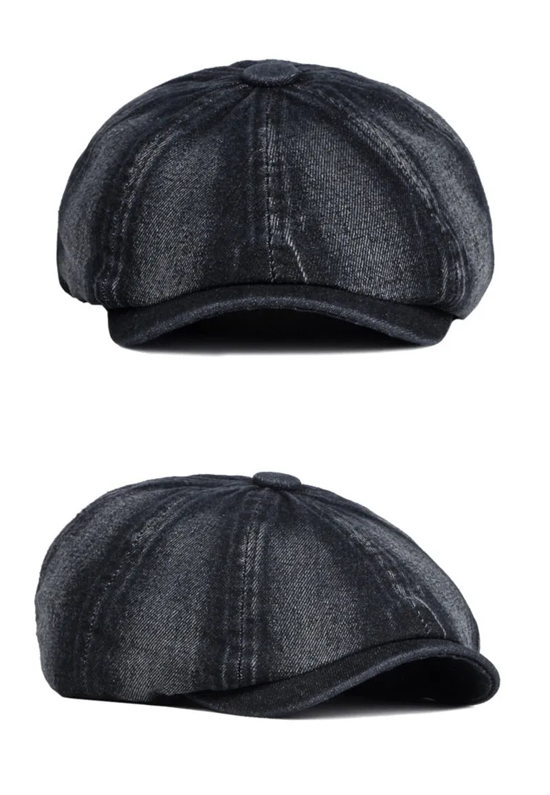 Unisex Eight-blade Denim Peaked Herringbone Flat Octagonal Hat