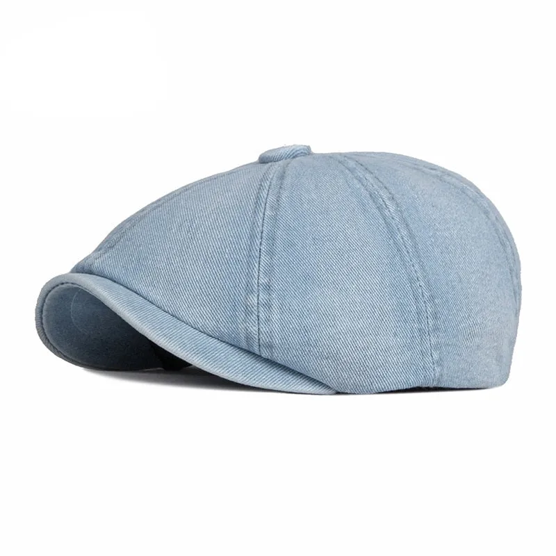 Unisex Eight-blade Denim Peaked Herringbone Flat Octagonal Hat