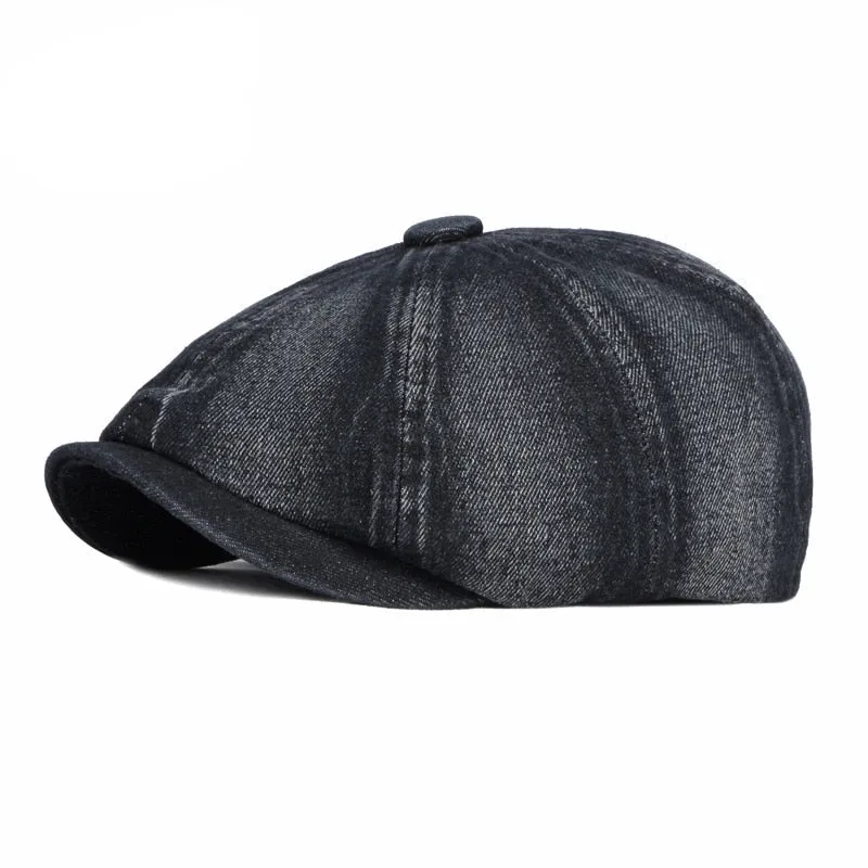 Unisex Eight-blade Denim Peaked Herringbone Flat Octagonal Hat