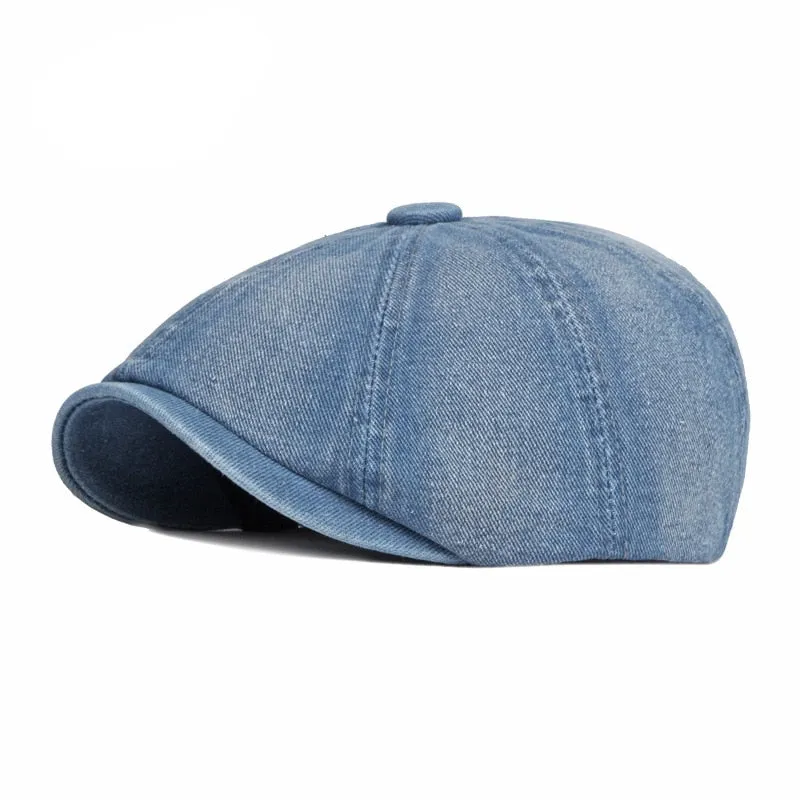 Unisex Eight-blade Denim Peaked Herringbone Flat Octagonal Hat