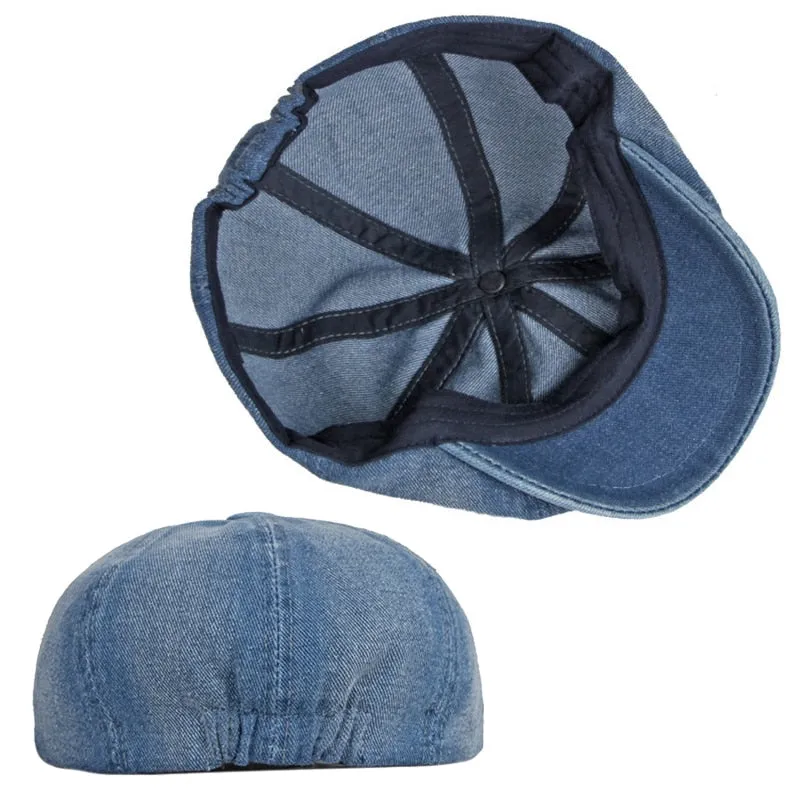 Unisex Eight-blade Denim Peaked Herringbone Flat Octagonal Hat