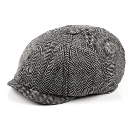 Unisex Retro Tweed Eight-blade Octagonal Painters Herringbone Flat Cap