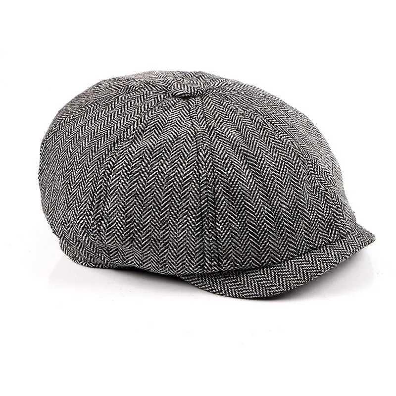 Unisex Retro Tweed Eight-blade Octagonal Painters Herringbone Flat Cap