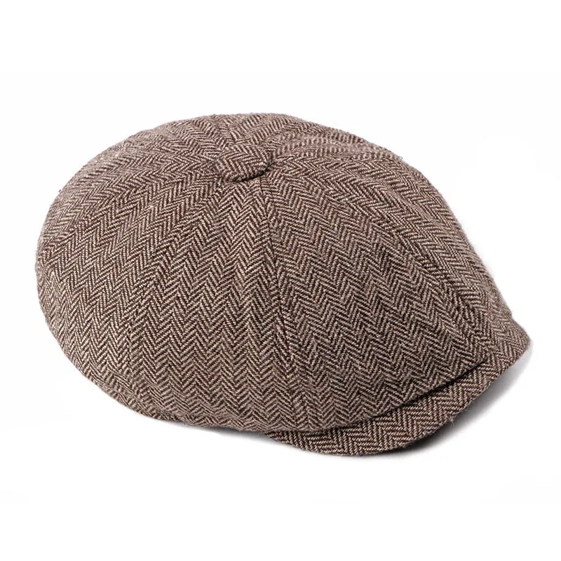 Unisex Retro Tweed Eight-blade Octagonal Painters Herringbone Flat Cap