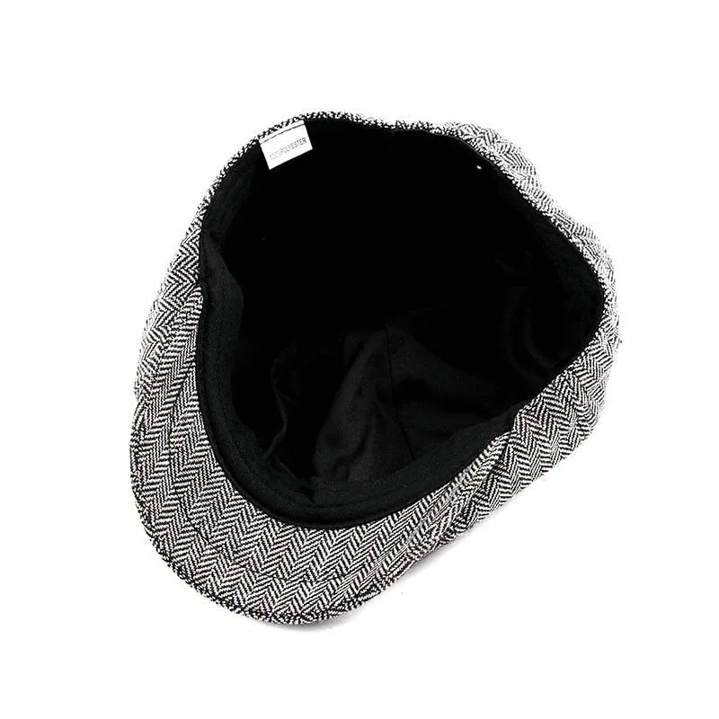 Unisex Retro Tweed Eight-blade Octagonal Painters Herringbone Flat Cap