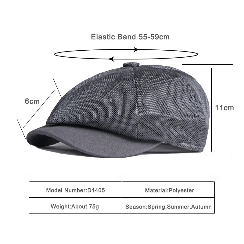 Unisex Summer Breathable Octagonal Hollow Mesh Eight Panel Cap