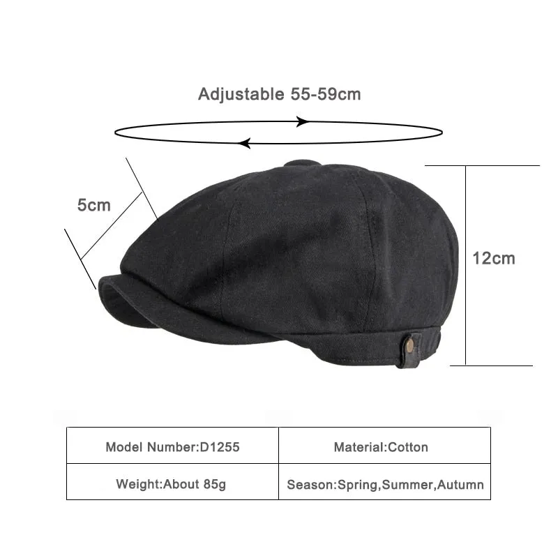 Unisex Summer Cotton Eight Panel Flat Peaked Casual Octagonal Hat