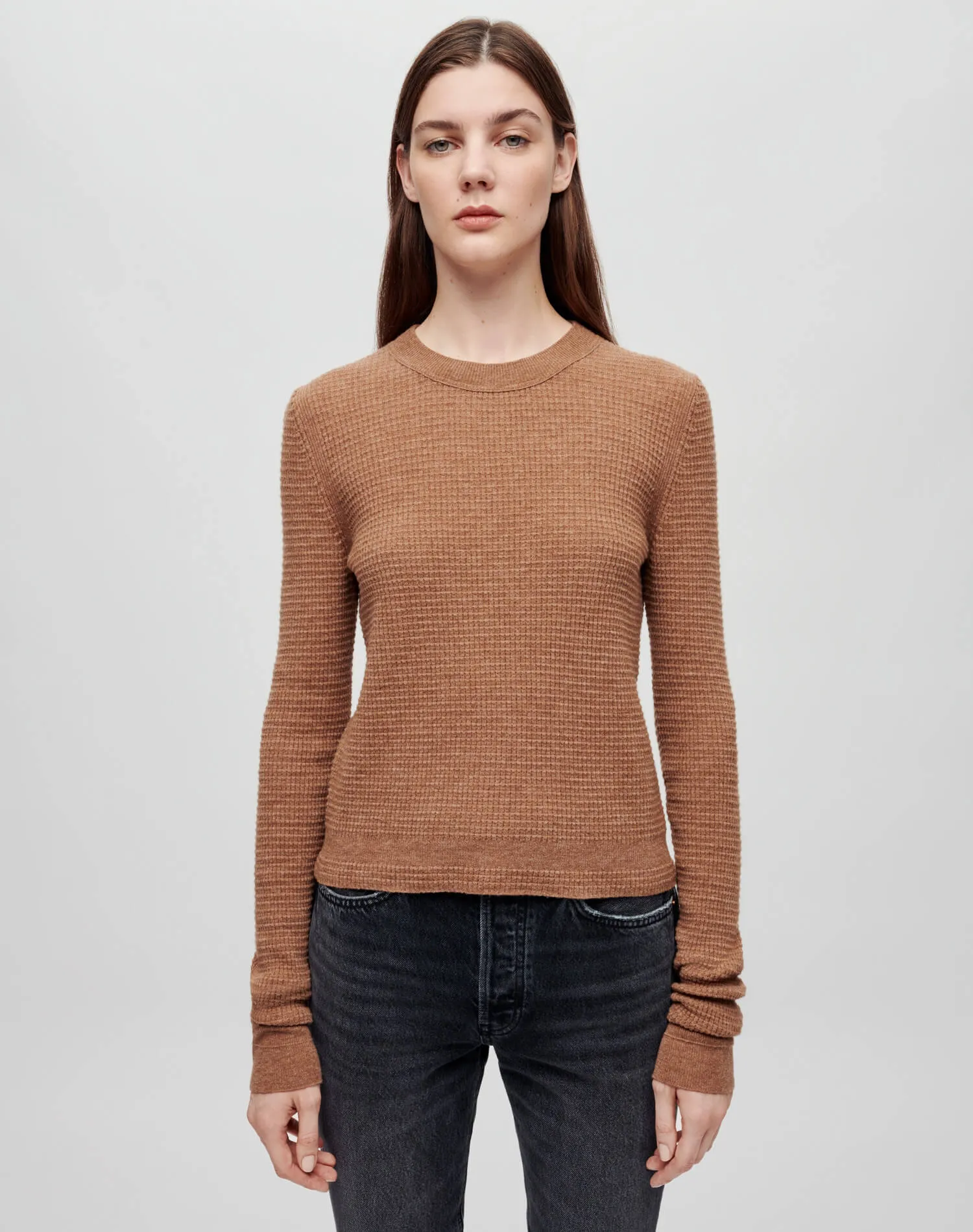 Waffle Slim Pullover - Chestnut