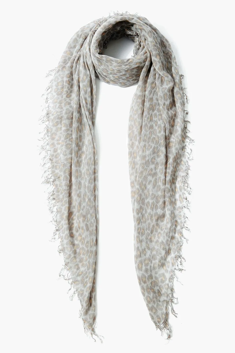 White Leopard Print Cashmere and Silk  Scarf