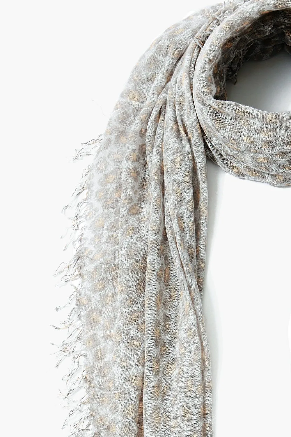 White Leopard Print Cashmere and Silk  Scarf