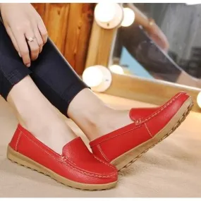 Winter Women's Keep Warm Genuine Leather Plush Flats Loafers Boat Shoes