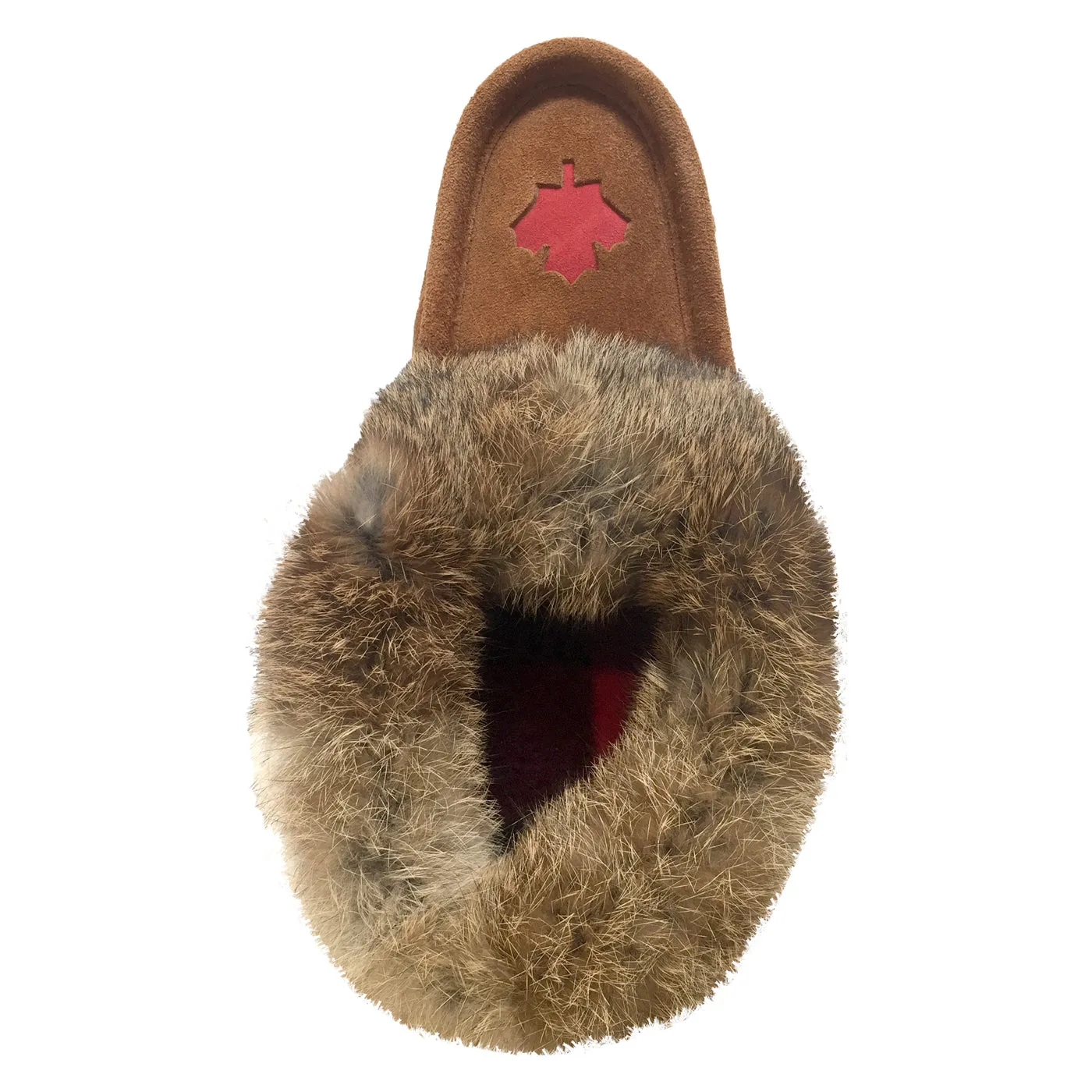 Women's Fleece Lined Brown Suede Maple Leaf Rabbit Fur Moccasins