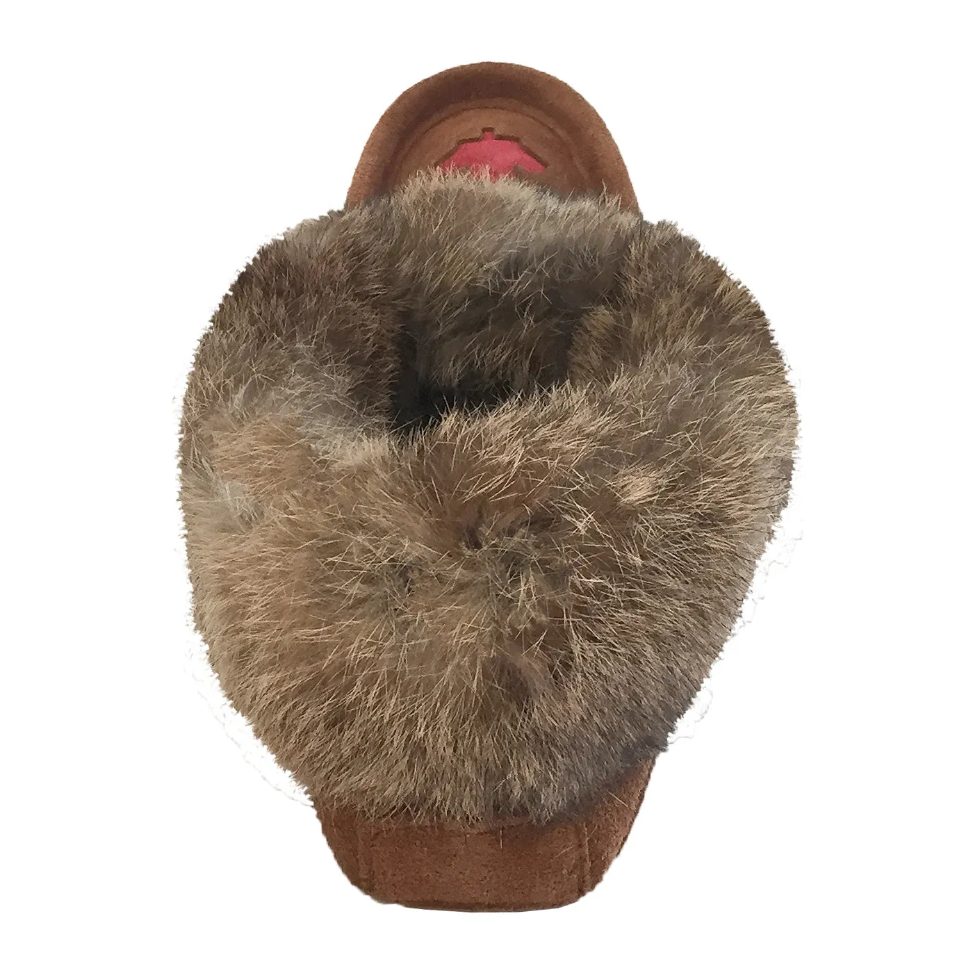 Women's Fleece Lined Brown Suede Maple Leaf Rabbit Fur Moccasins