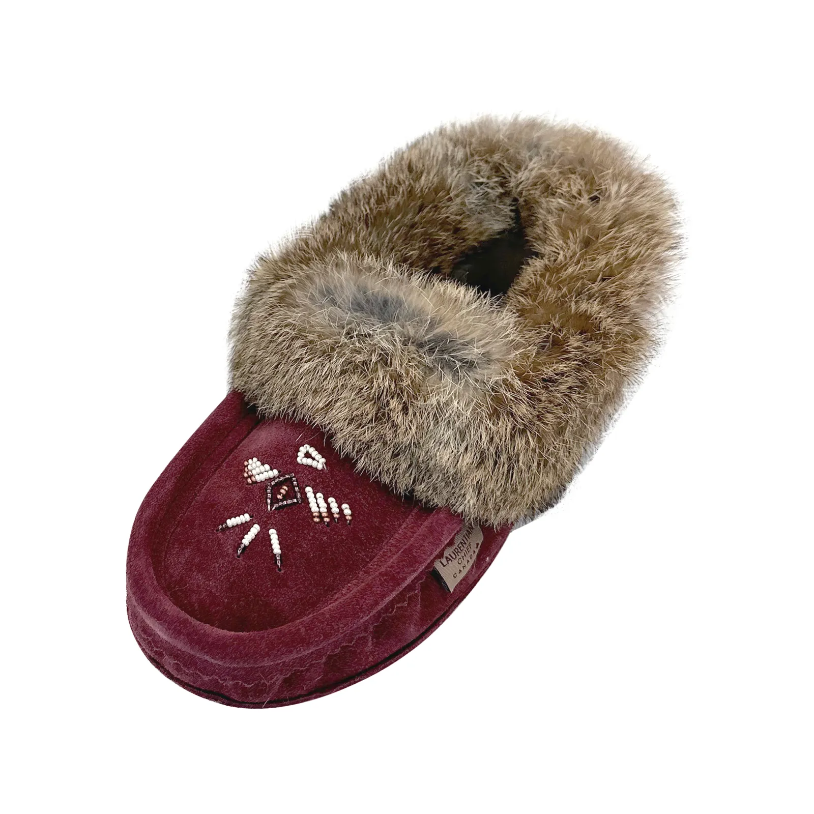 Women's Fleece Lined Rabbit Fur Burgundy Suede Moccasins (Limited Edition)