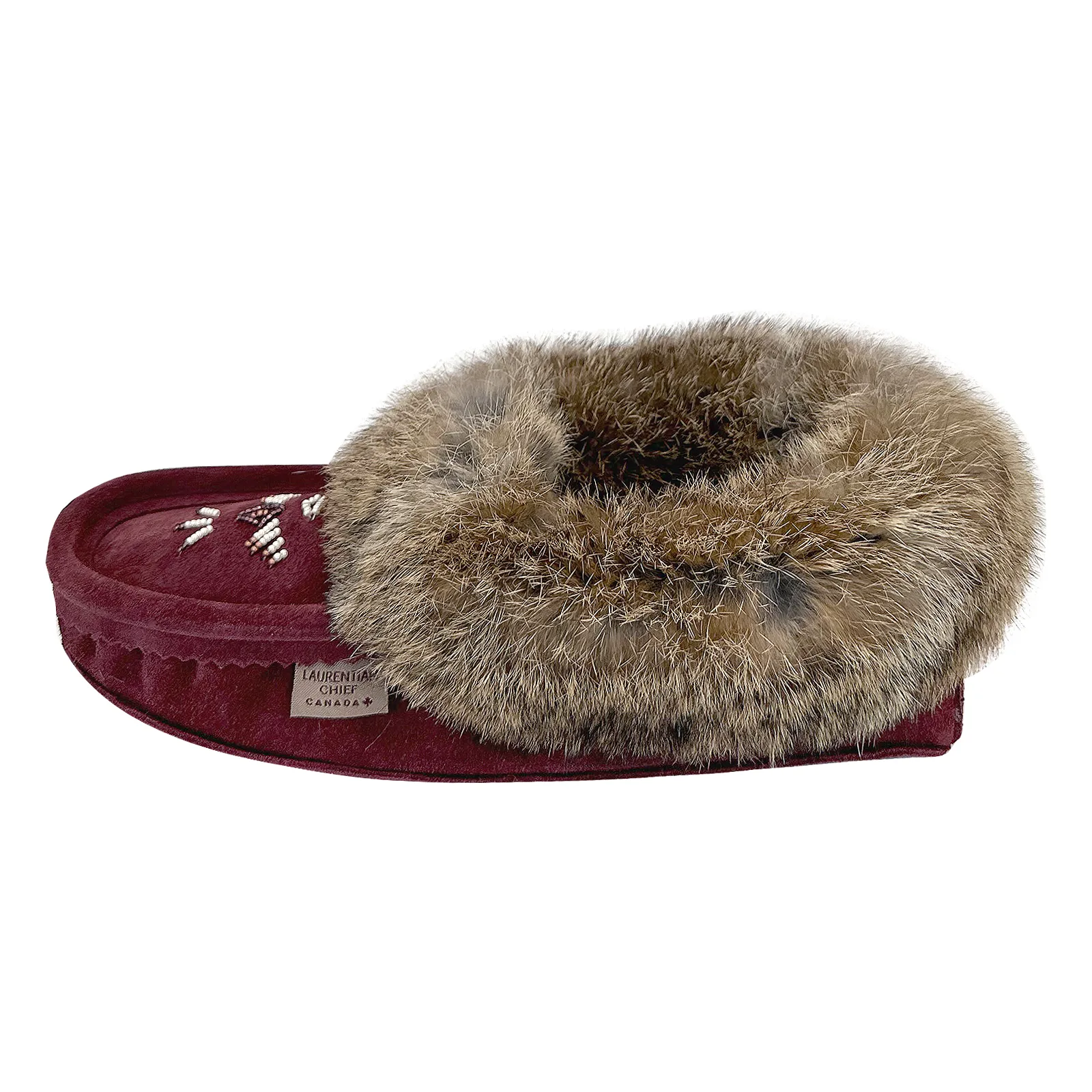 Women's Fleece Lined Rabbit Fur Burgundy Suede Moccasins (Limited Edition)