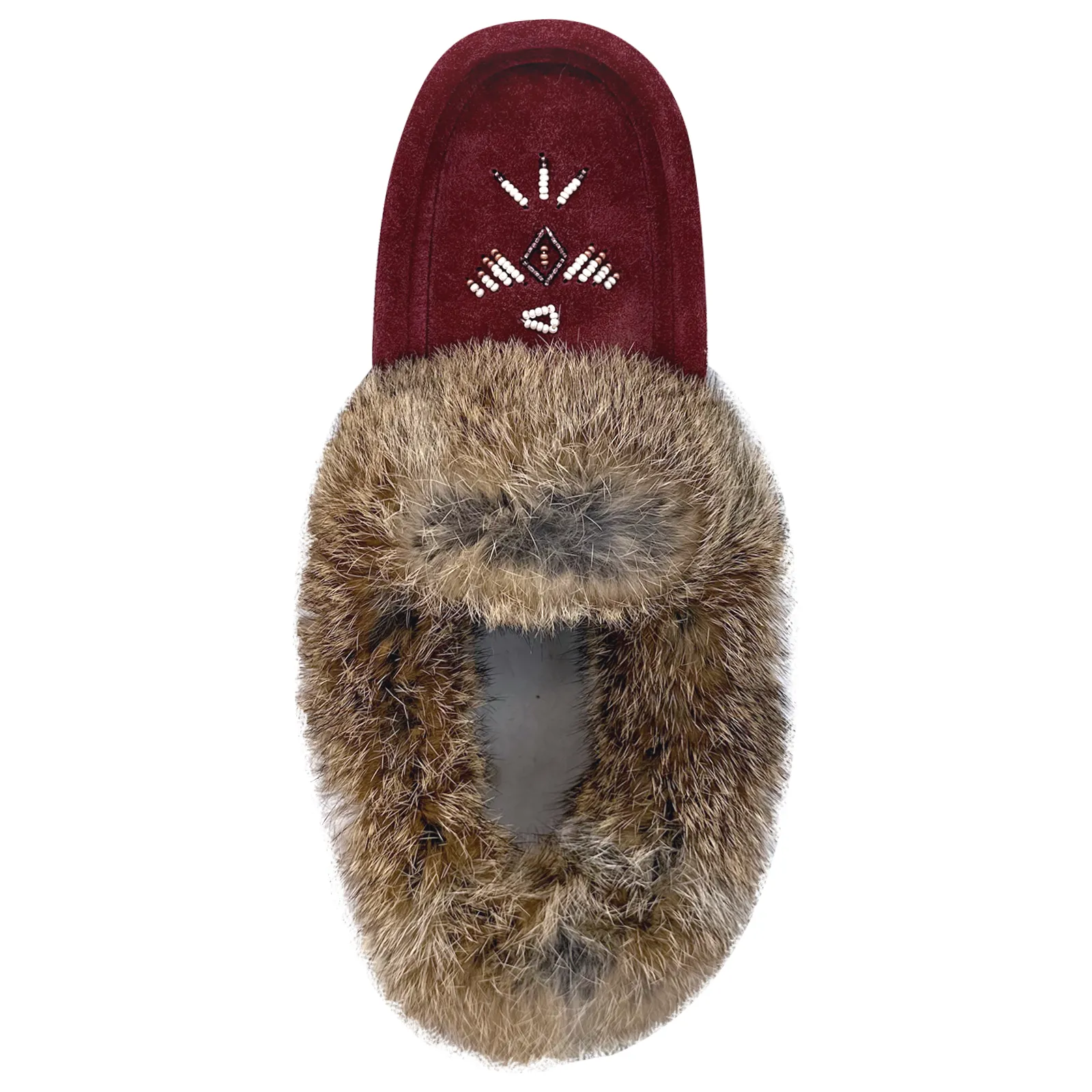 Women's Fleece Lined Rabbit Fur Burgundy Suede Moccasins (Limited Edition)