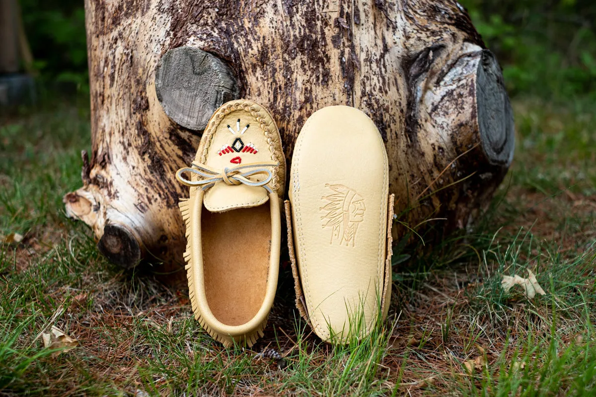 Women's Fringed Moose Hide Leather Earthing Moccasins