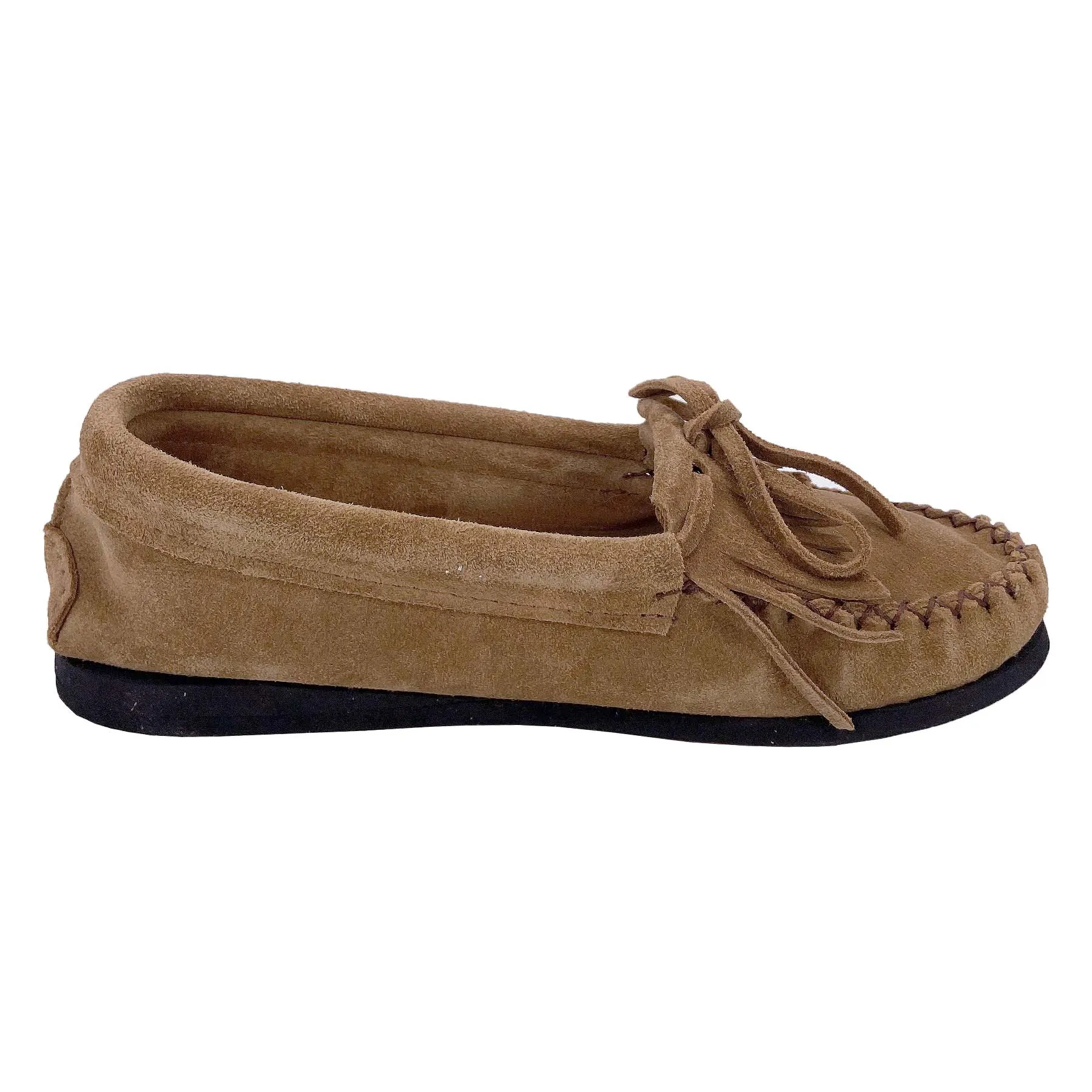 Women's Fringed Rubber Sole Gray Suede Moccasins