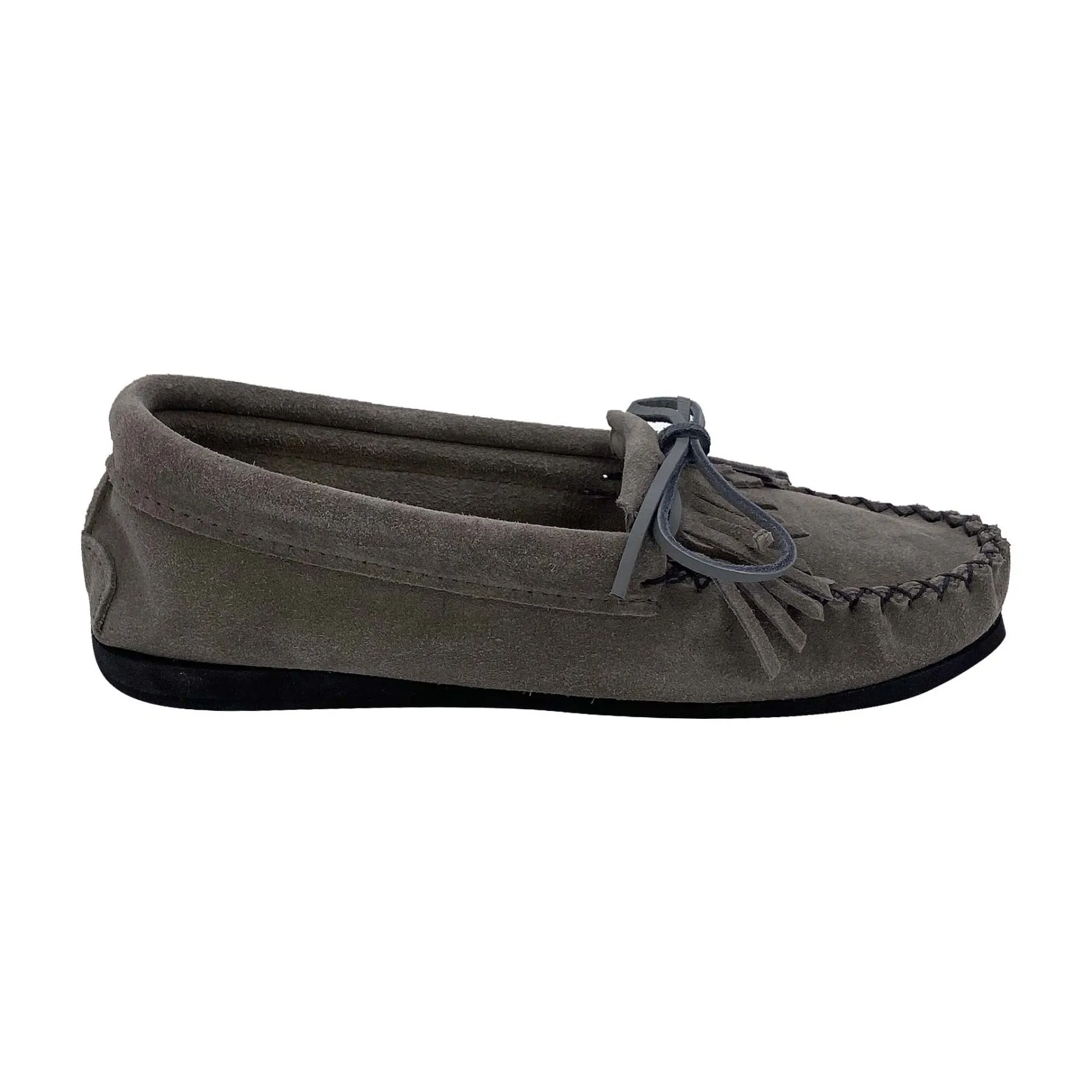 Women's Fringed Rubber Sole Gray Suede Moccasins