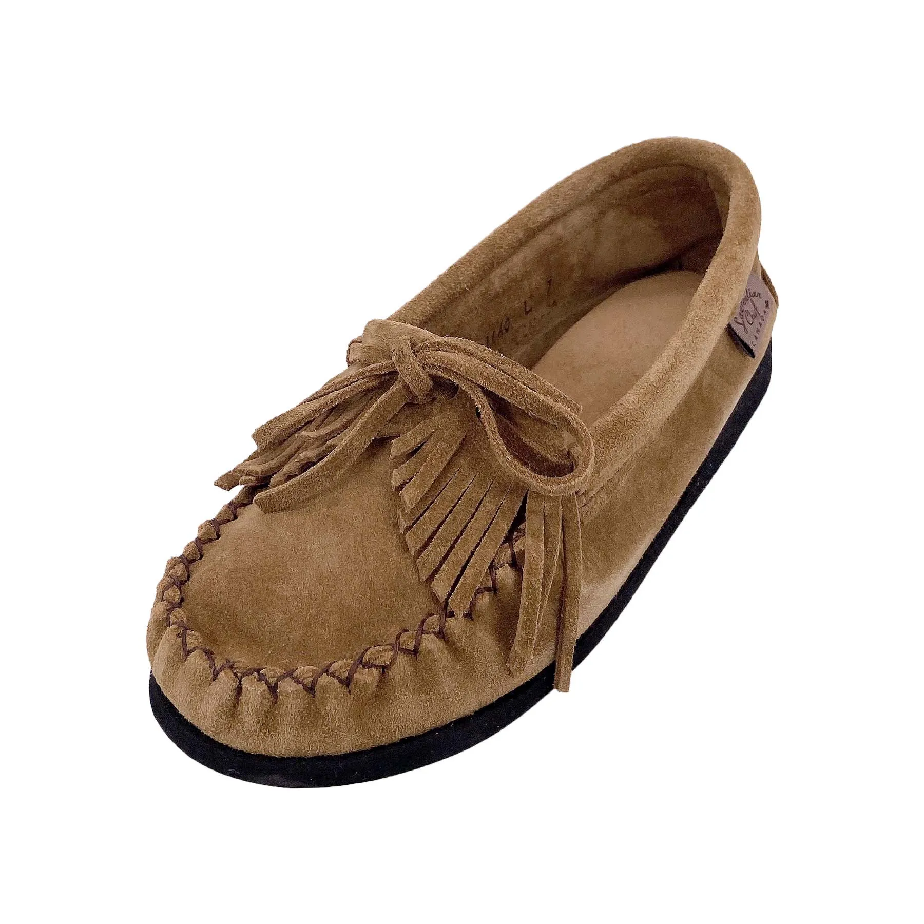 Women's Fringed Rubber Sole Gray Suede Moccasins