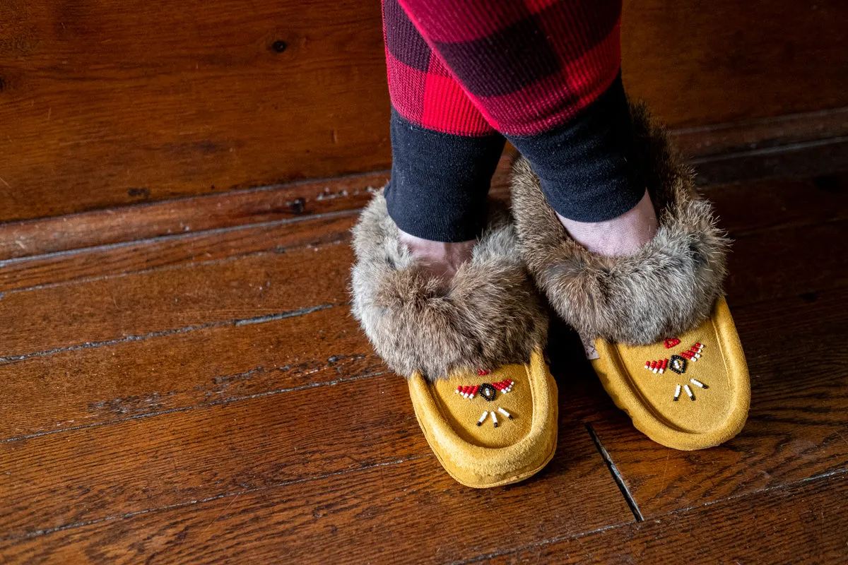 Women's Rabbit Fur Thunderbird Beaded Moccasins