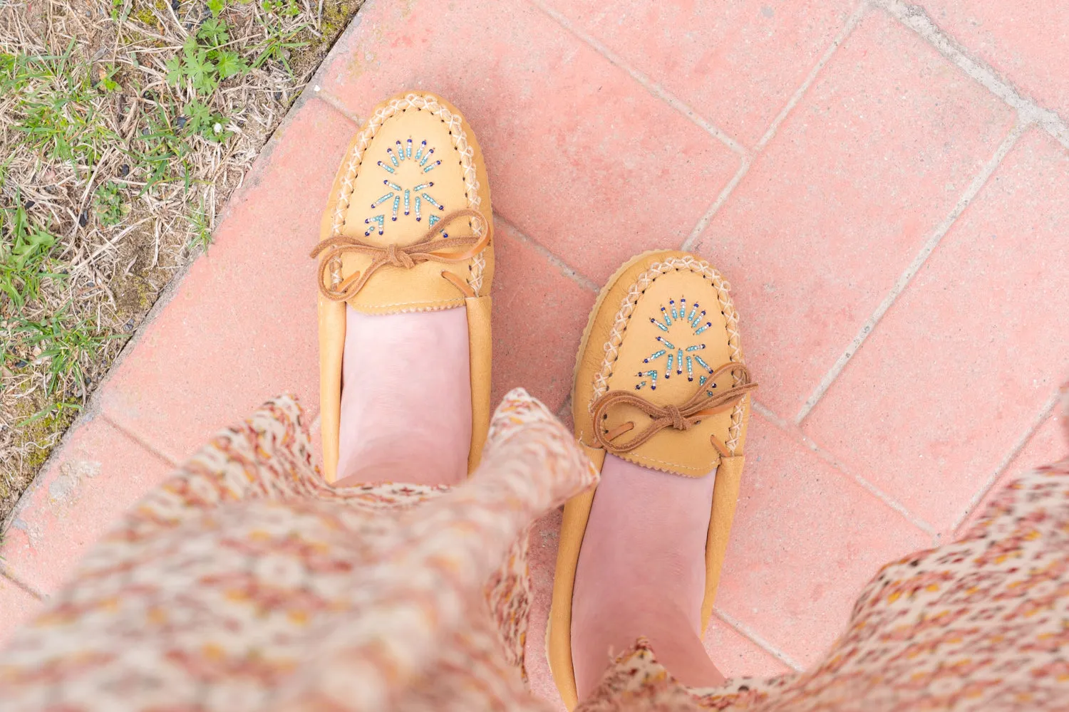 Women's Rubber Sole Beaded Moccasin Shoes