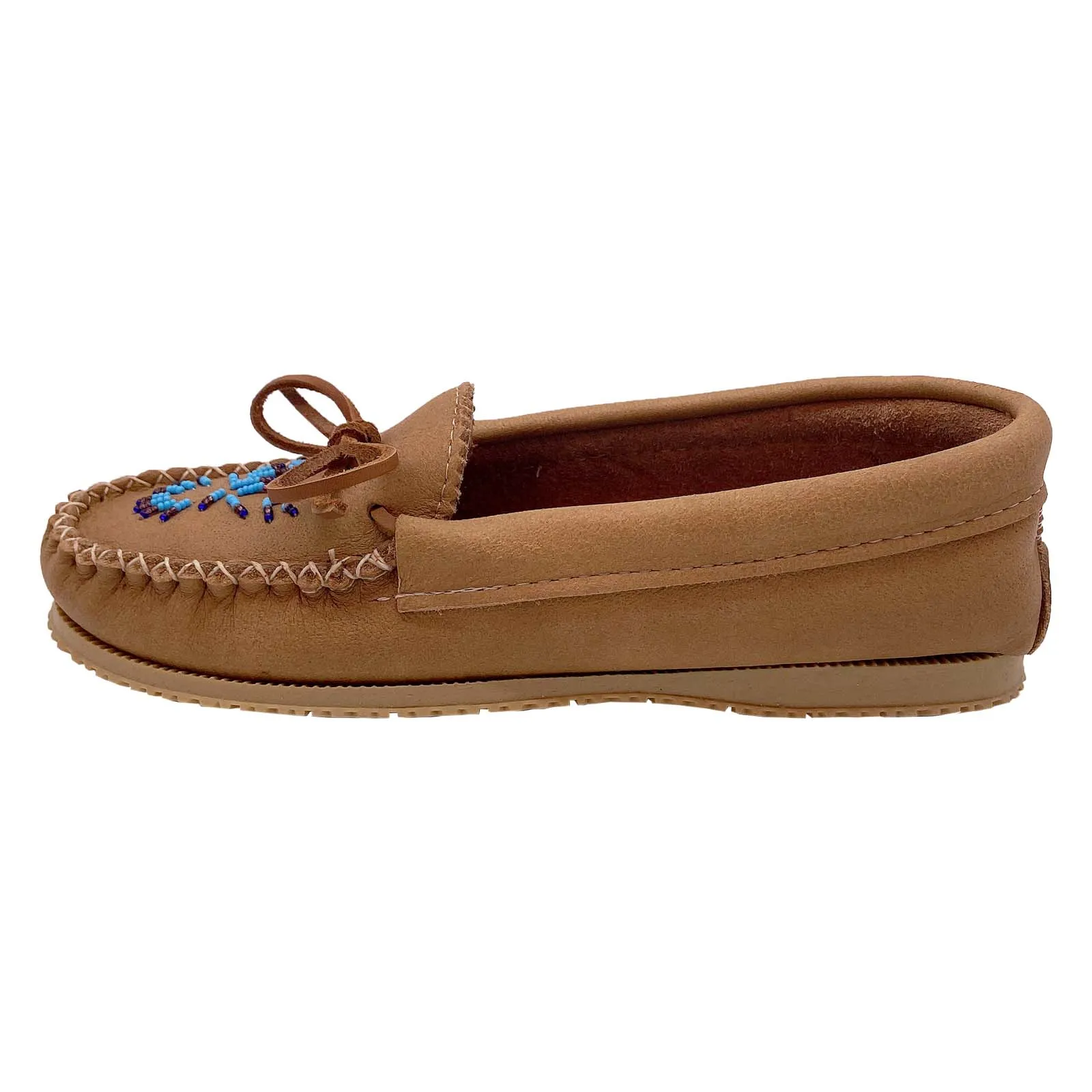 Women's Rubber Sole Beaded Moccasin Shoes