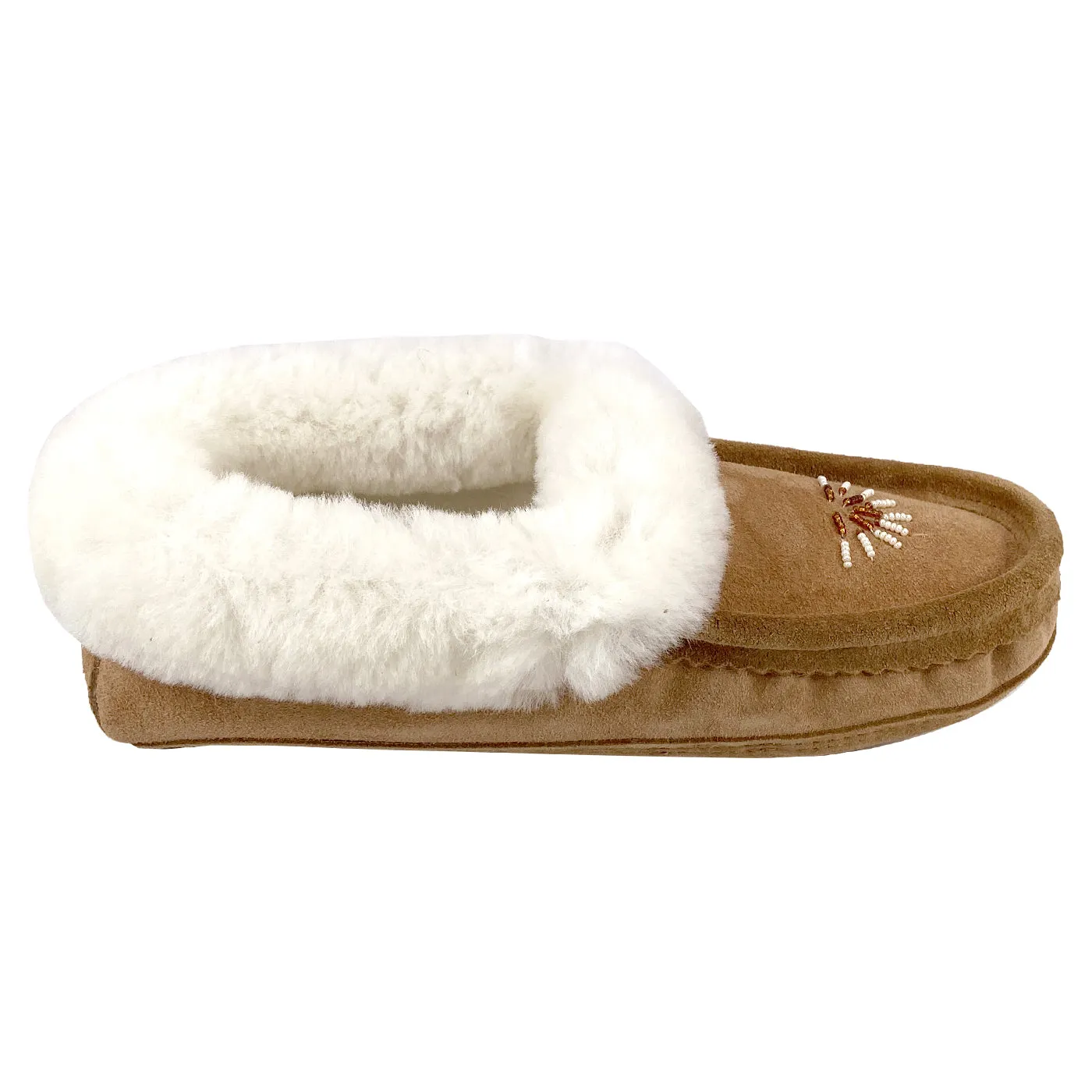 Women's Sheepskin Lined Soft Sole Beaded Moccasins