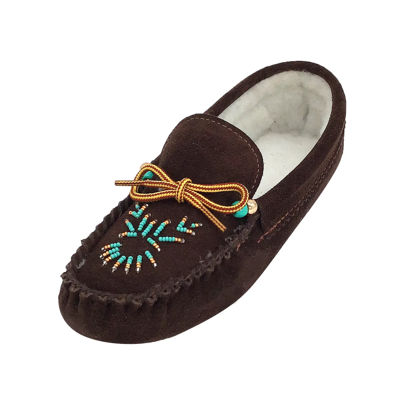 Women's Soft Sole Beaded Fleece Lined Suede Moccasins