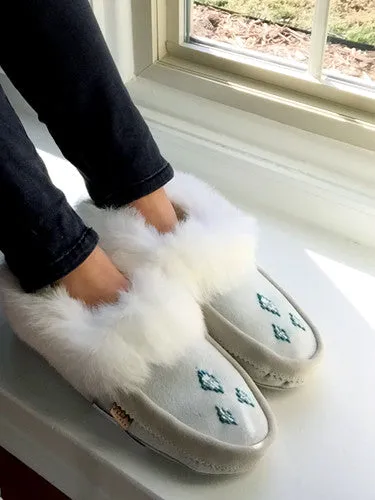 Women's White Sheepskin Suede Moccasins (Final Clearance 4, & 6 ONLY)