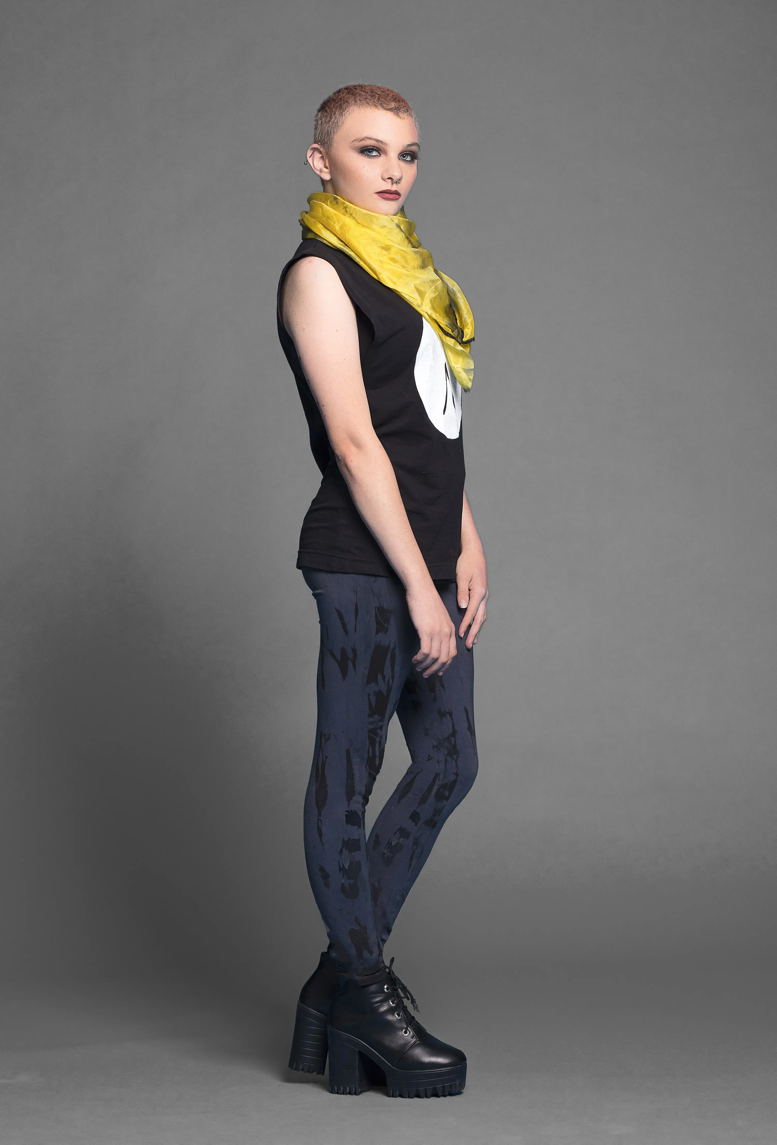 yellow & black smoke tie dye silk scarf | Lightweight