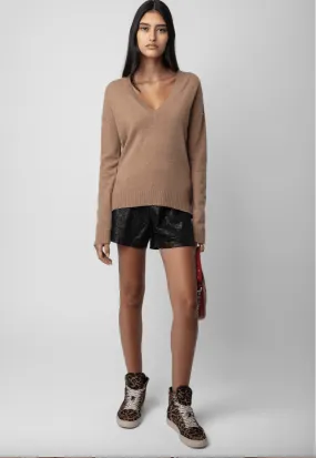 Zadig & Voltaire Vivi Patch Cashmere Jumper in Camel